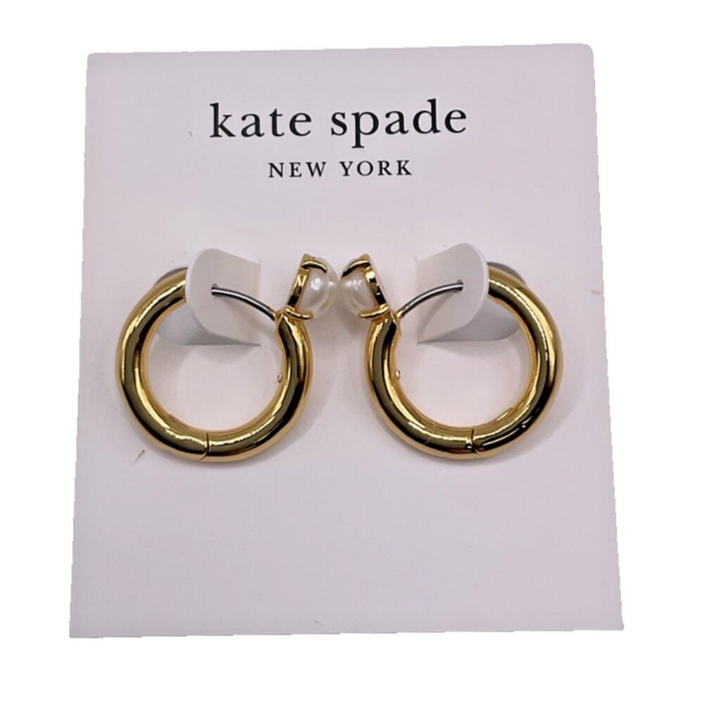 Kate Spade Precious Delights Huggies Earrings Sparkling CZ and Pearl Multi NEW
